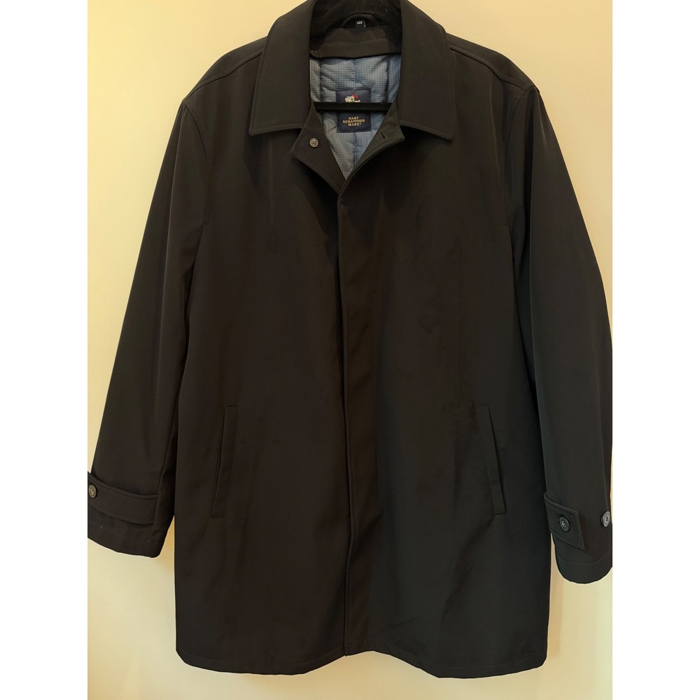 Hart Schaffner Marx Men 46R Black Water Resistant Car Coat Removable Wool Liner